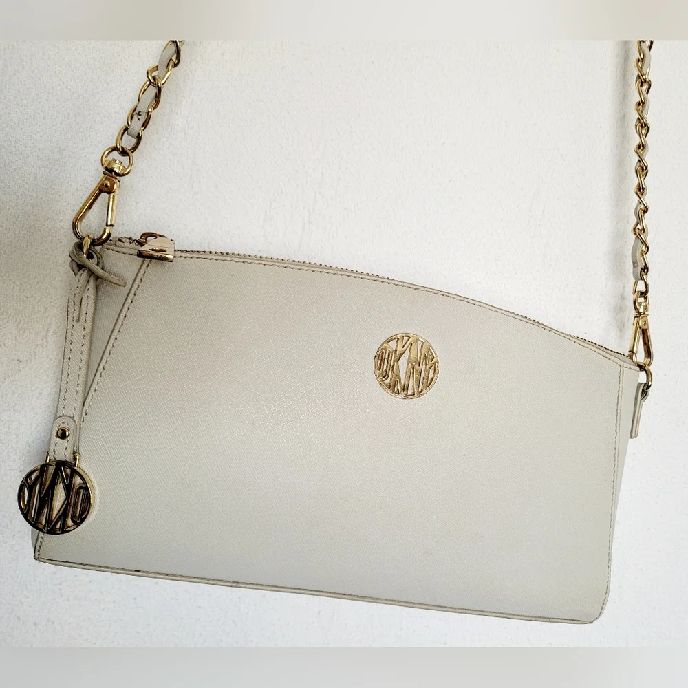 DKNY Bryant Park 100%Cow Saffiano Leather Crossbody Bag Taupe Gray 11